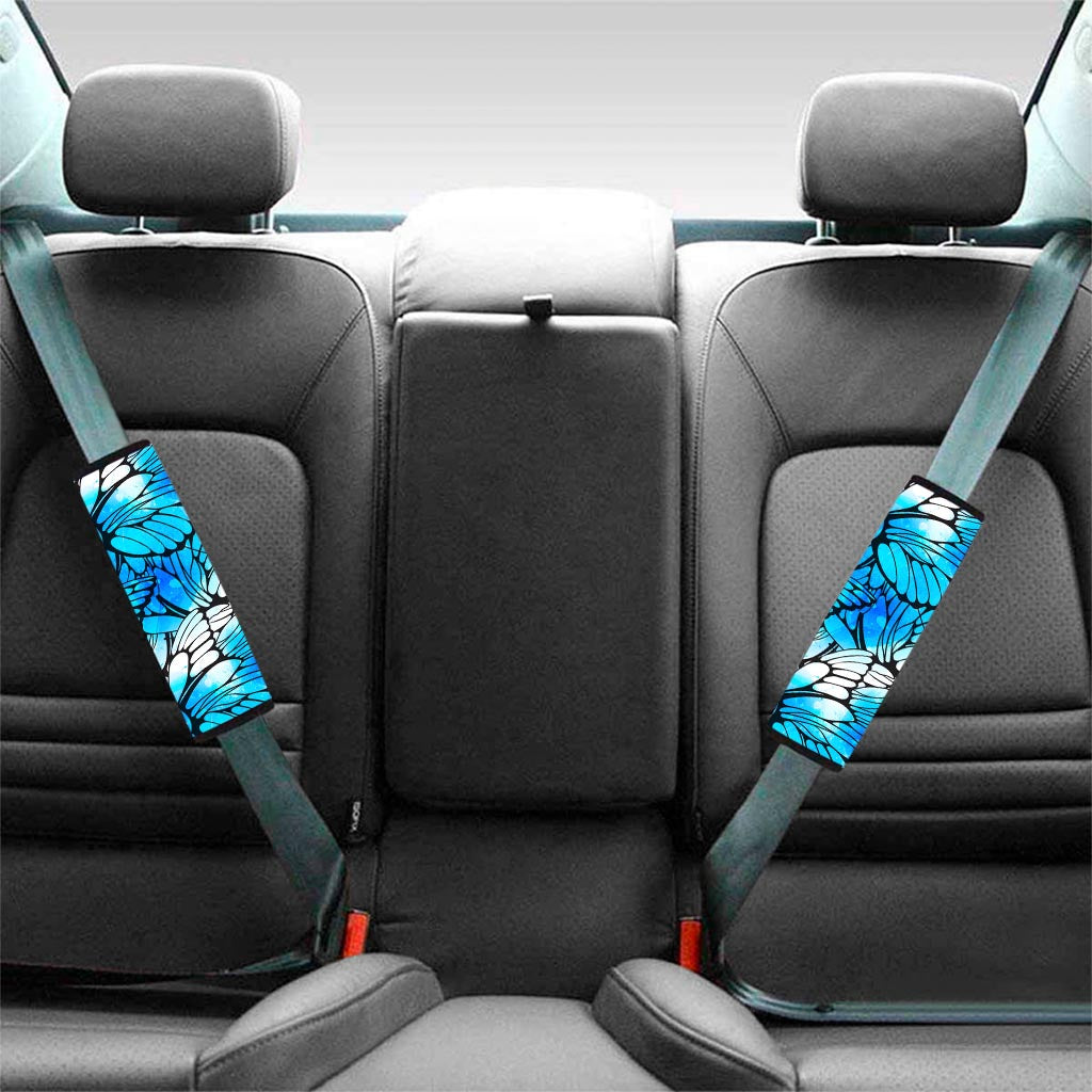 Blue Butterfly Wings Pattern Print Car Seat Belt Covers