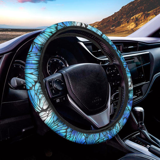 Blue Butterfly Wings Pattern Print Car Steering Wheel Cover
