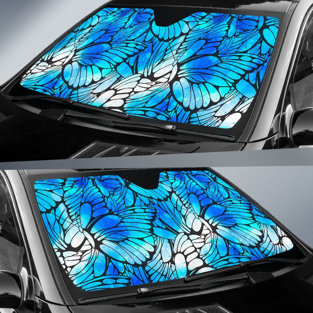 Blue Butterfly Wings Pattern Print Car Sun Shade GearFrost