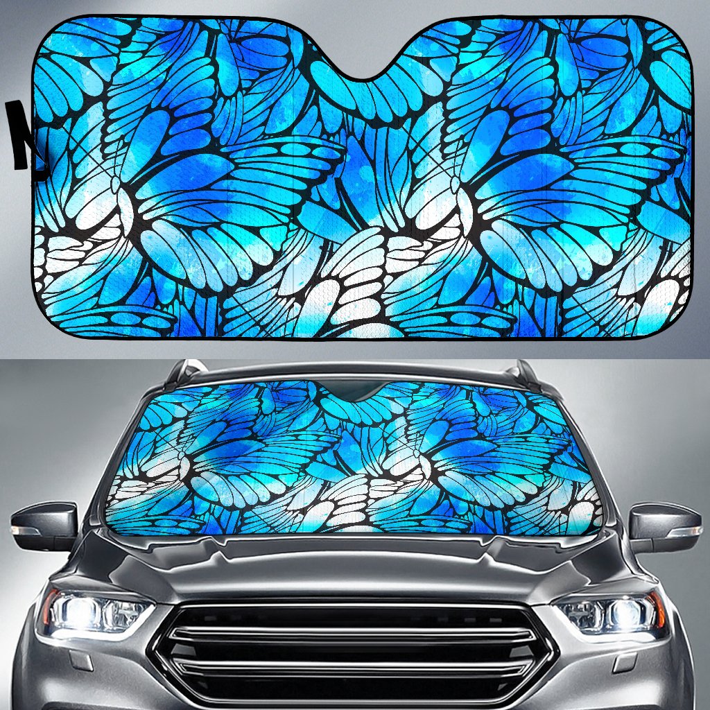 Blue Butterfly Wings Pattern Print Car Sun Shade GearFrost