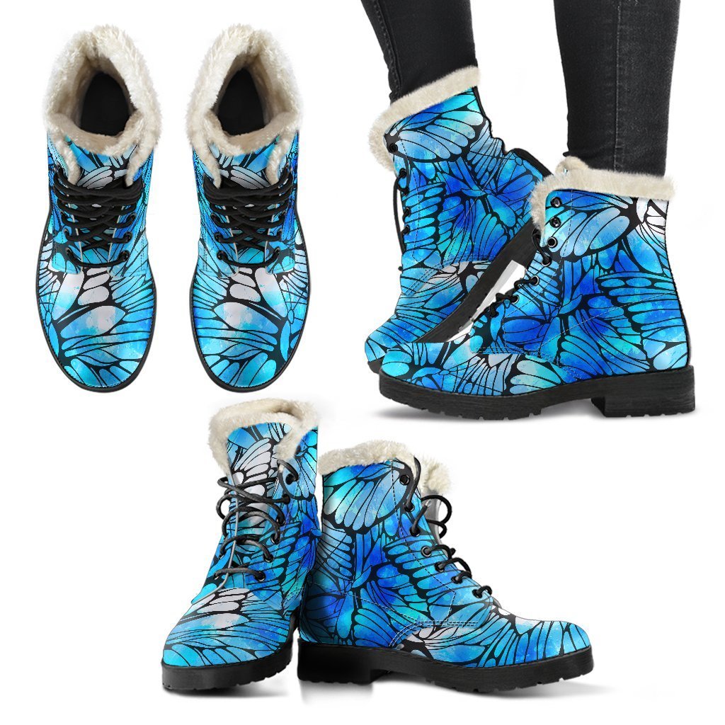 Blue Butterfly Wings Pattern Print Comfy Boots GearFrost