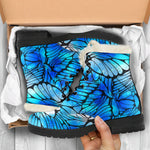 Blue Butterfly Wings Pattern Print Comfy Boots GearFrost