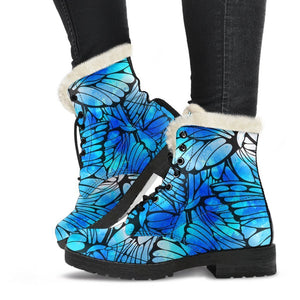Blue Butterfly Wings Pattern Print Comfy Boots GearFrost