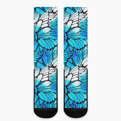 Blue Butterfly Wings Pattern Print Crew Socks