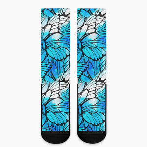 Blue Butterfly Wings Pattern Print Crew Socks