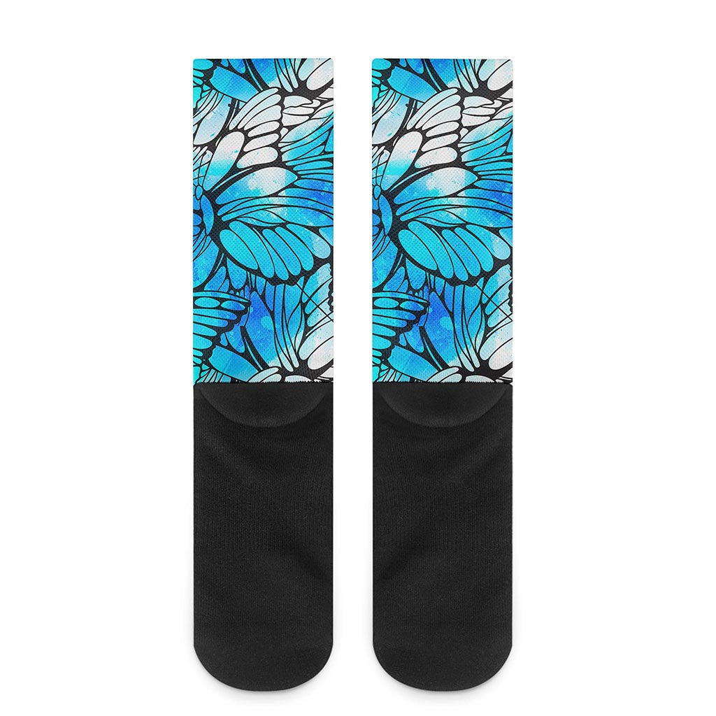 Blue Butterfly Wings Pattern Print Crew Socks