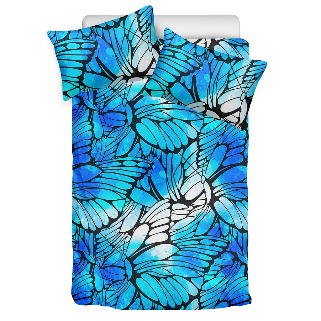 Blue Butterfly Wings Pattern Print Duvet Cover Bedding Set