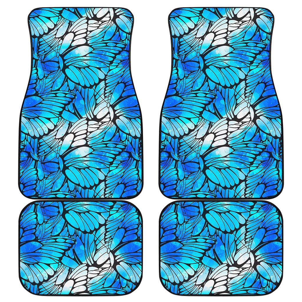 Blue Butterfly Wings Pattern Print Front and Back Car Floor Mats