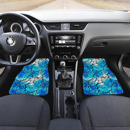 Blue Butterfly Wings Pattern Print Front and Back Car Floor Mats