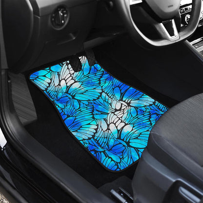 Blue Butterfly Wings Pattern Print Front and Back Car Floor Mats