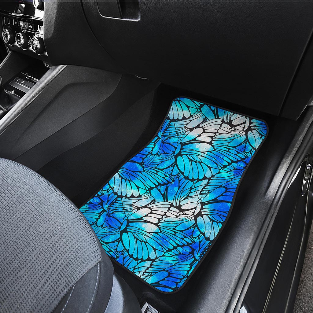 Blue Butterfly Wings Pattern Print Front and Back Car Floor Mats