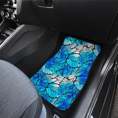 Blue Butterfly Wings Pattern Print Front and Back Car Floor Mats
