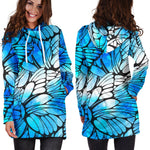 Blue Butterfly Wings Pattern Print Hoodie Dress GearFrost