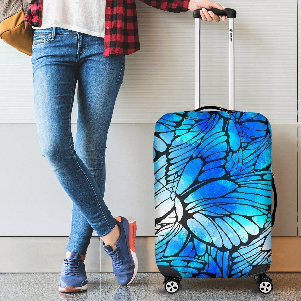 Blue Butterfly Wings Pattern Print Luggage Cover GearFrost