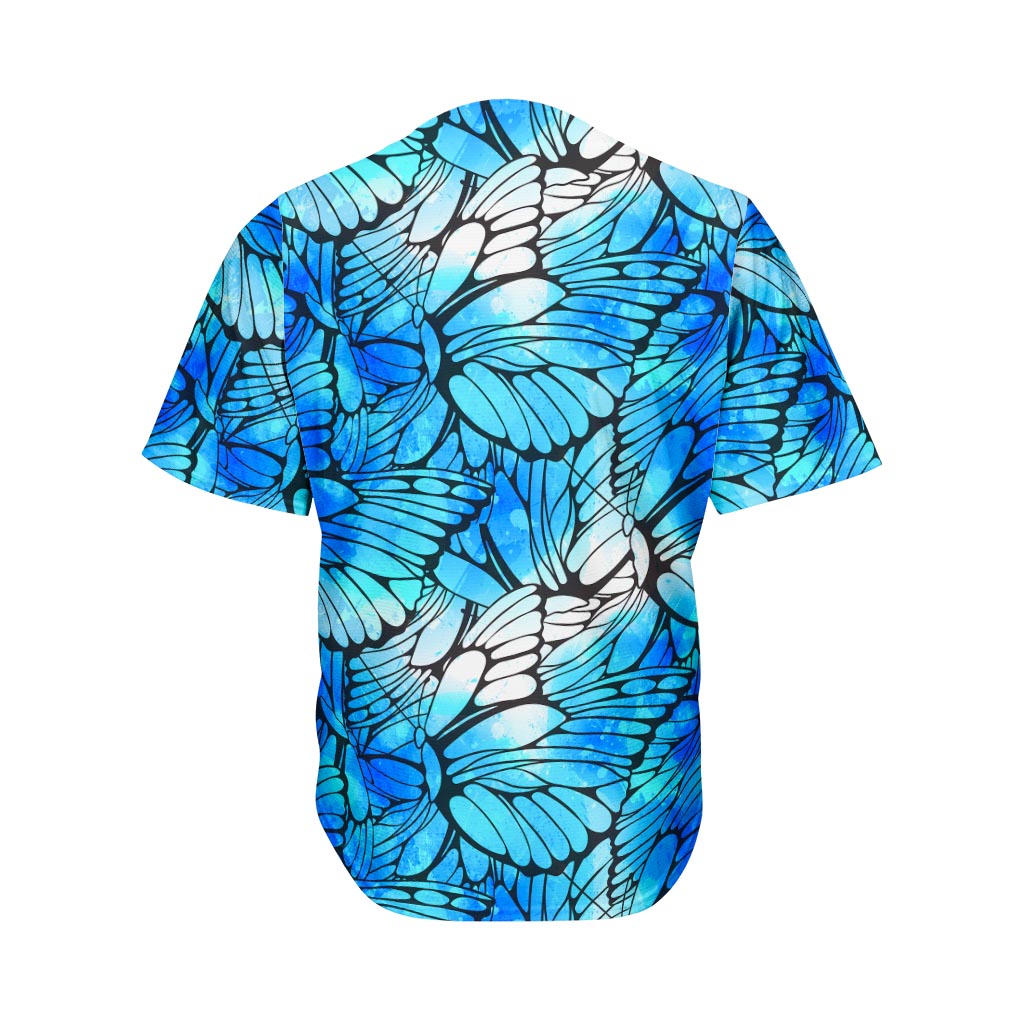 Blue Butterfly Wings Pattern Print Men's Baseball Jersey