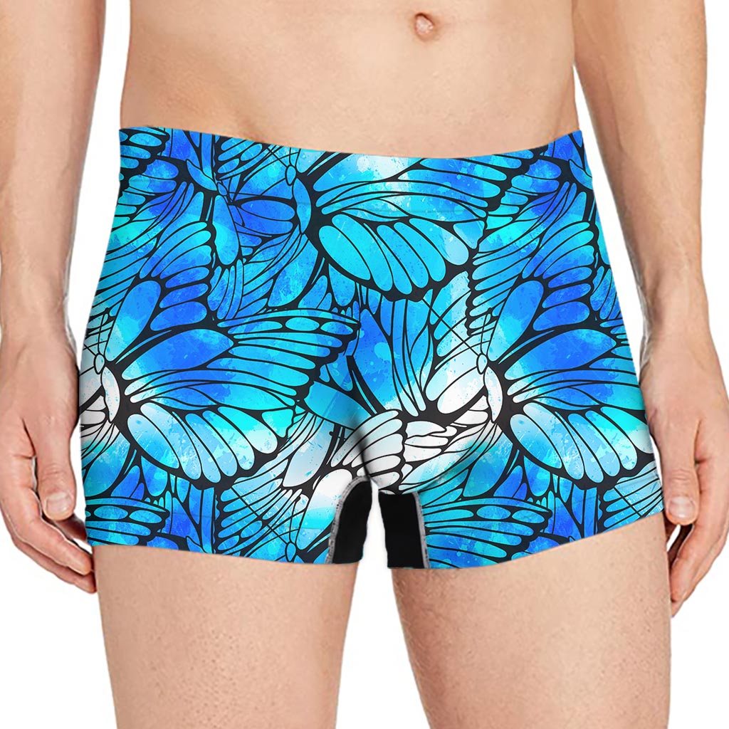 Blue Butterfly Wings Pattern Print Men's Boxer Briefs