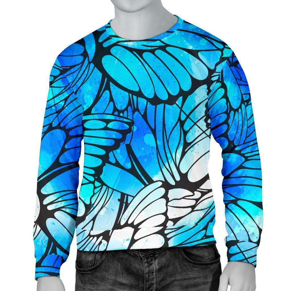 Blue Butterfly Wings Pattern Print Men's Crewneck Sweatshirt GearFrost