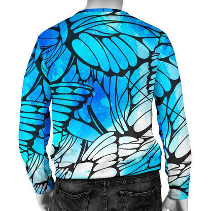 Blue Butterfly Wings Pattern Print Men's Crewneck Sweatshirt GearFrost