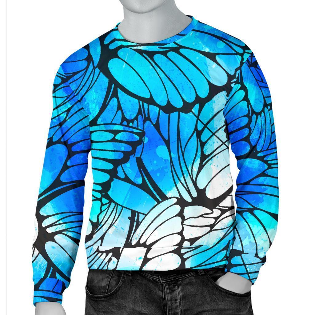 Blue Butterfly Wings Pattern Print Men's Crewneck Sweatshirt GearFrost