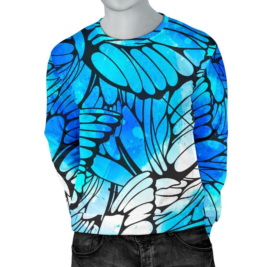 Blue Butterfly Wings Pattern Print Men's Crewneck Sweatshirt GearFrost