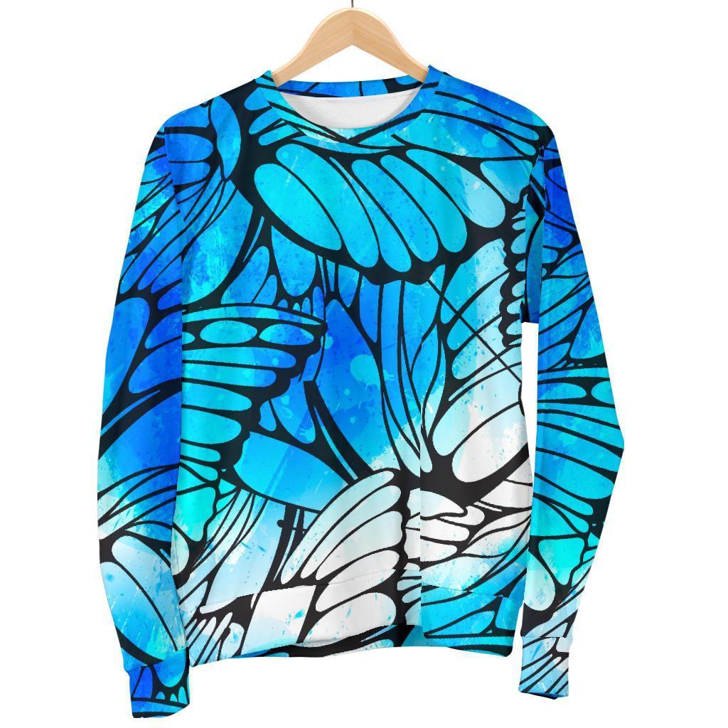 Blue Butterfly Wings Pattern Print Men's Crewneck Sweatshirt GearFrost