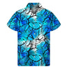 Blue Butterfly Wings Pattern Print Men's Short Sleeve Shirt