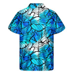 Blue Butterfly Wings Pattern Print Men's Short Sleeve Shirt