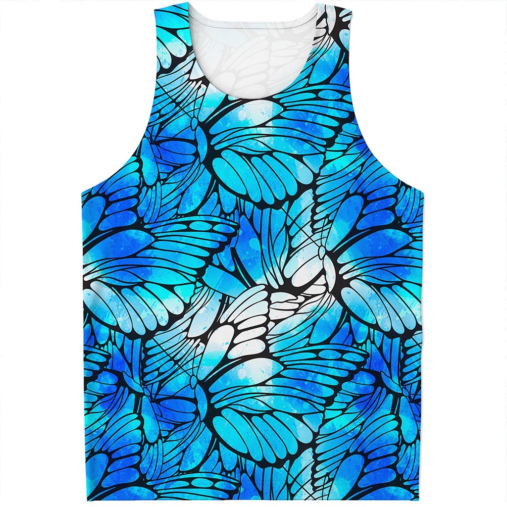 Blue Butterfly Wings Pattern Print Men's Tank Top