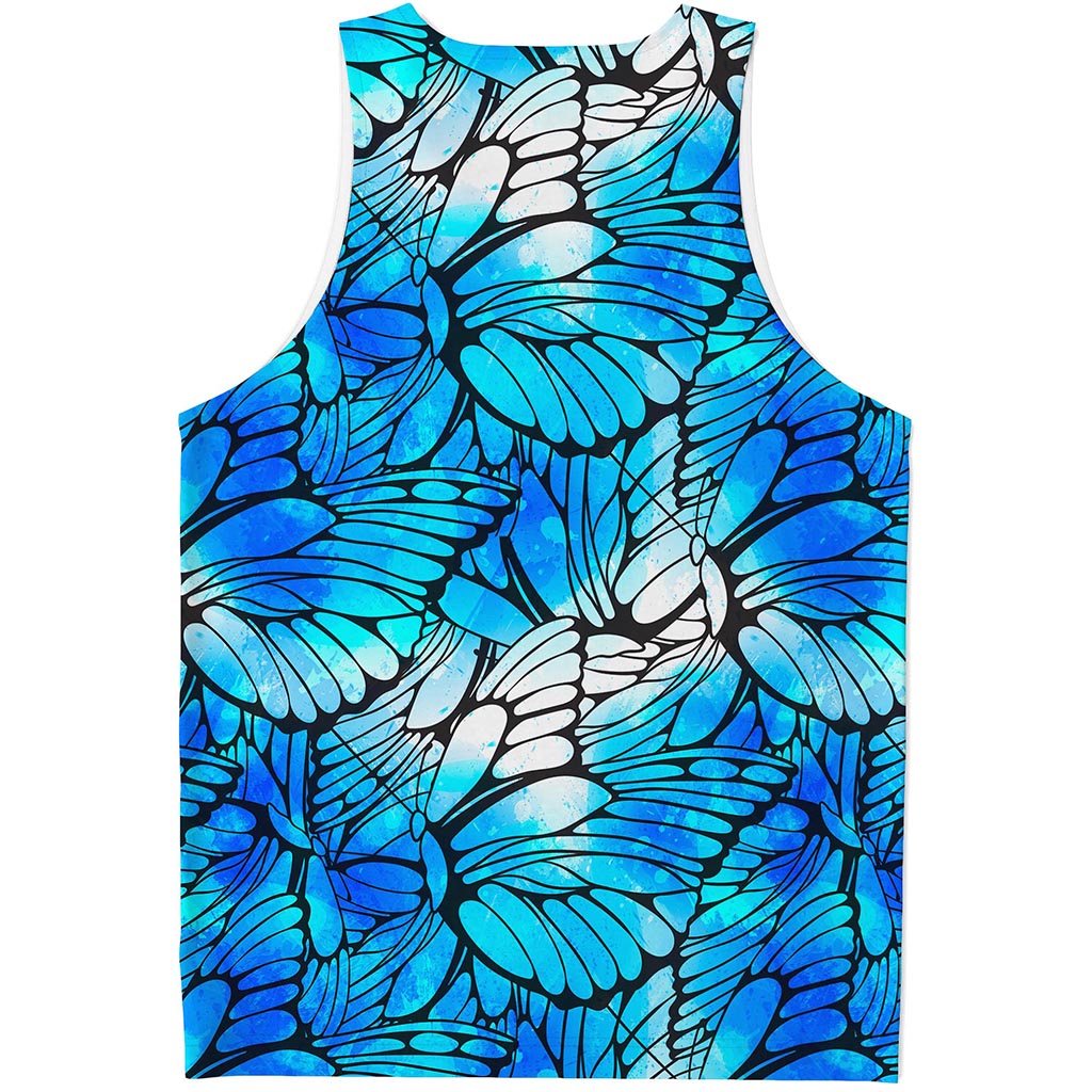 Blue Butterfly Wings Pattern Print Men's Tank Top