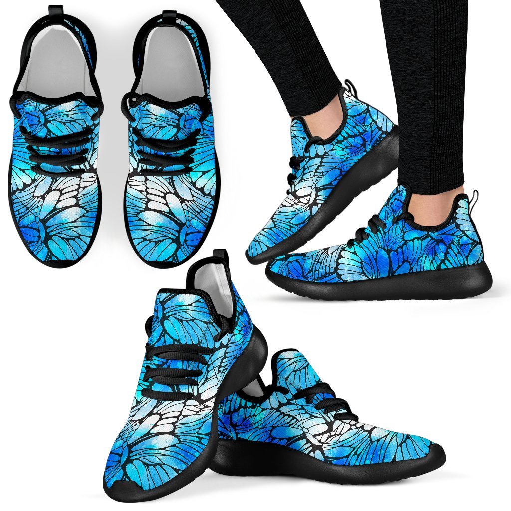 Blue Butterfly Wings Pattern Print Mesh Knit Shoes GearFrost