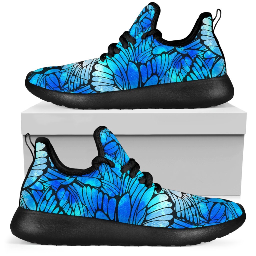 Blue Butterfly Wings Pattern Print Mesh Knit Shoes GearFrost