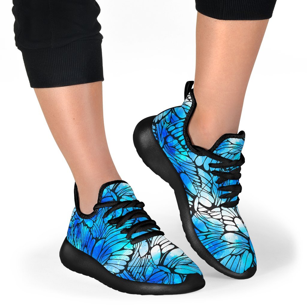 Blue Butterfly Wings Pattern Print Mesh Knit Shoes GearFrost