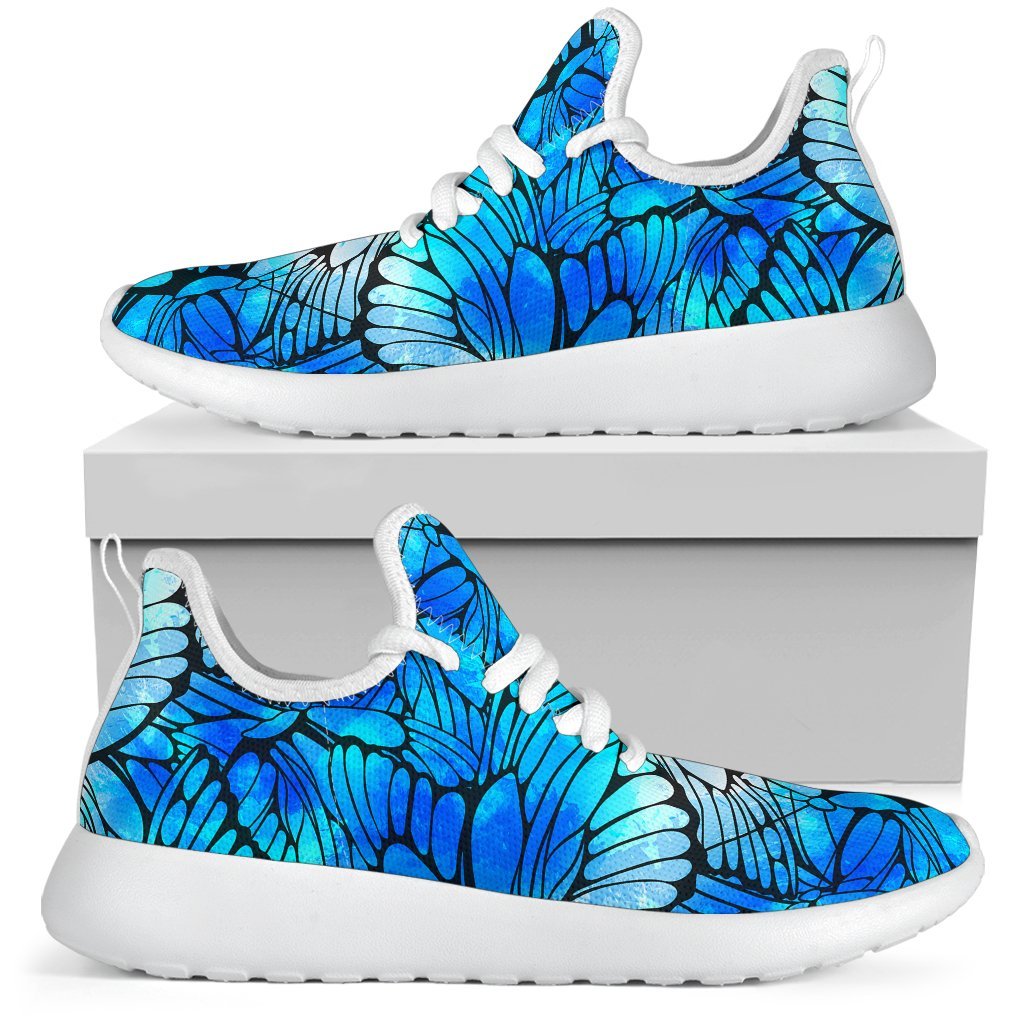 Blue Butterfly Wings Pattern Print Mesh Knit Shoes GearFrost