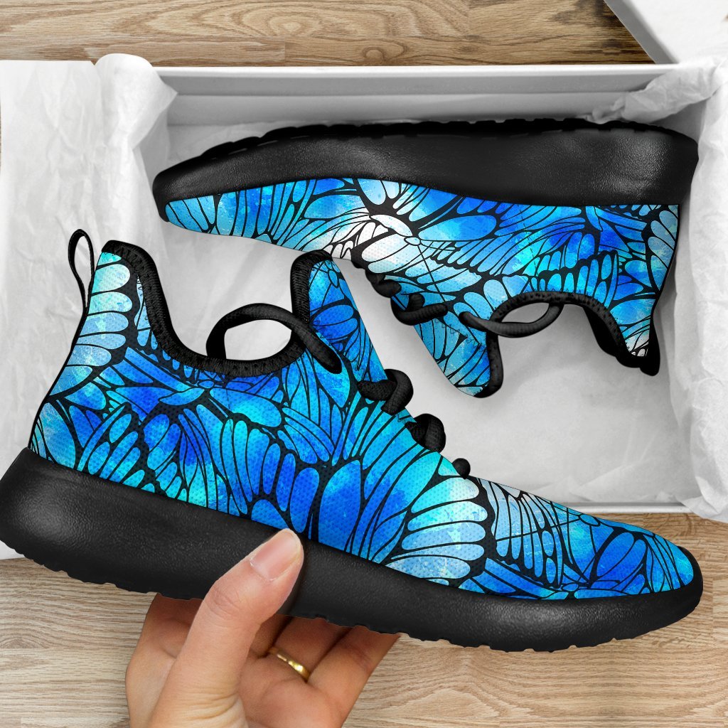 Blue Butterfly Wings Pattern Print Mesh Knit Shoes GearFrost