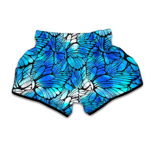 Blue Butterfly Wings Pattern Print Muay Thai Boxing Shorts