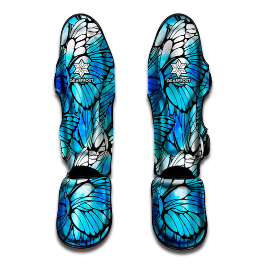 Blue Butterfly Wings Pattern Print Muay Thai Shin Guard