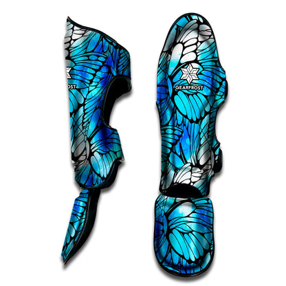 Blue Butterfly Wings Pattern Print Muay Thai Shin Guard