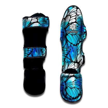 Blue Butterfly Wings Pattern Print Muay Thai Shin Guard
