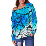 Blue Butterfly Wings Pattern Print Off Shoulder Sweatshirt GearFrost