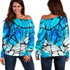 Blue Butterfly Wings Pattern Print Off Shoulder Sweatshirt GearFrost