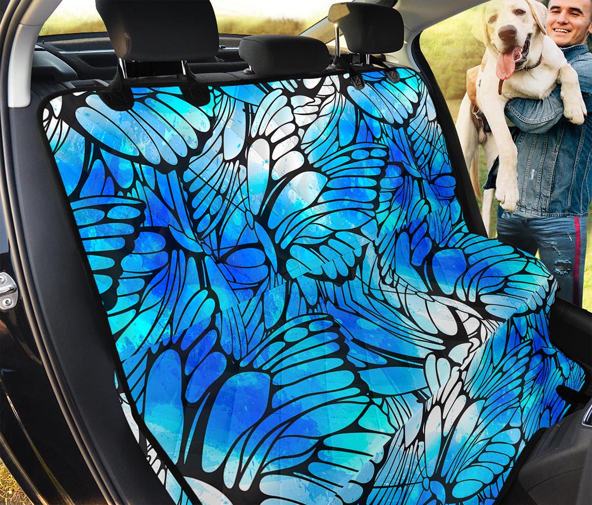 Blue Butterfly Wings Pattern Print Pet Car Back Seat Cover