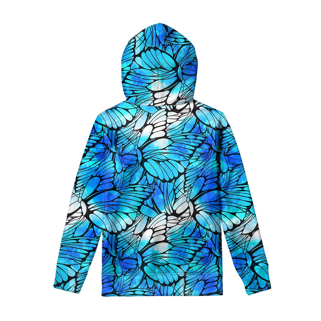 Blue Butterfly Wings Pattern Print Pullover Hoodie