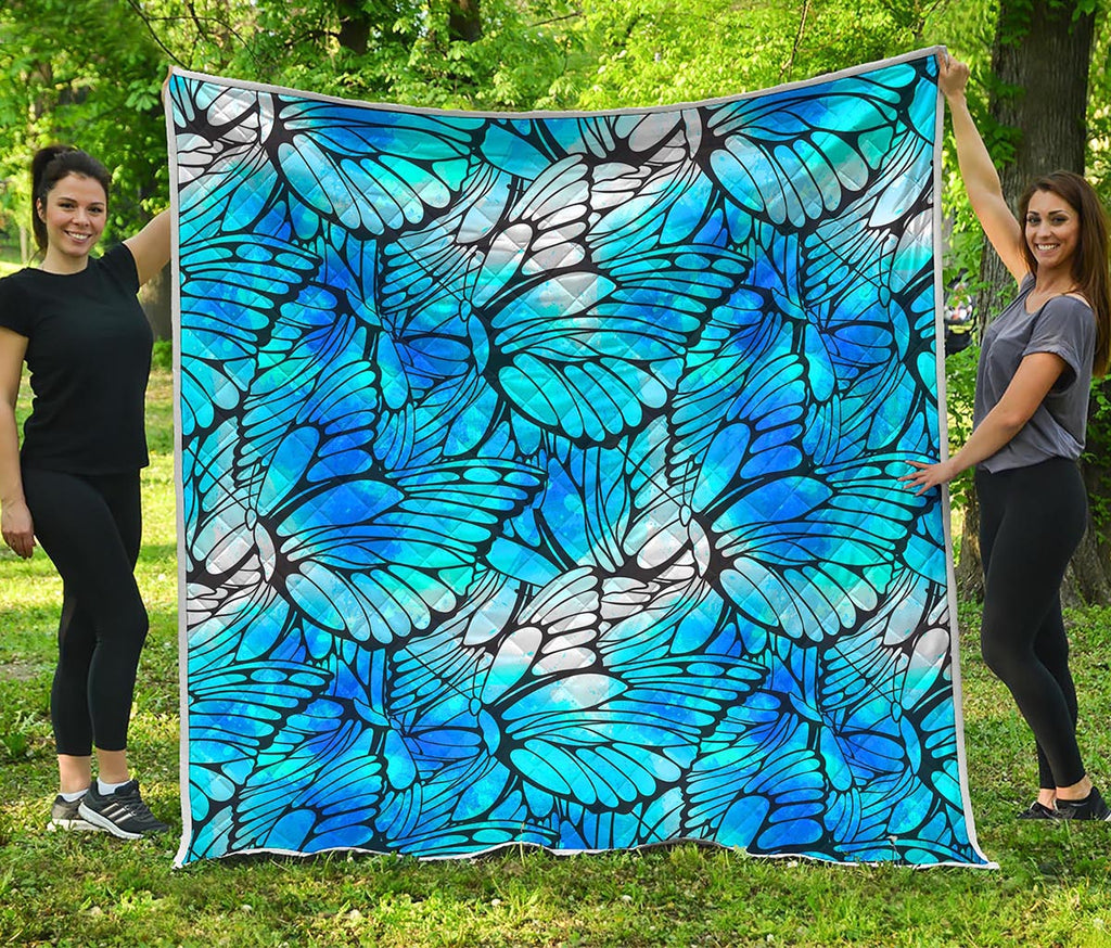 Blue Butterfly Wings Pattern Print Quilt