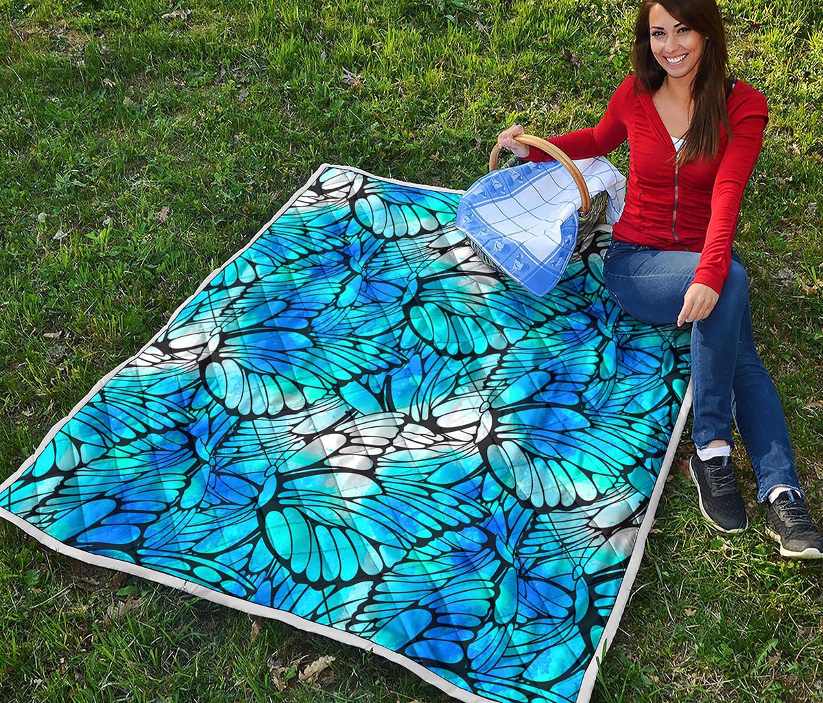 Blue Butterfly Wings Pattern Print Quilt