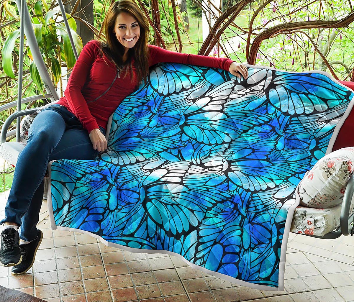 Blue Butterfly Wings Pattern Print Quilt