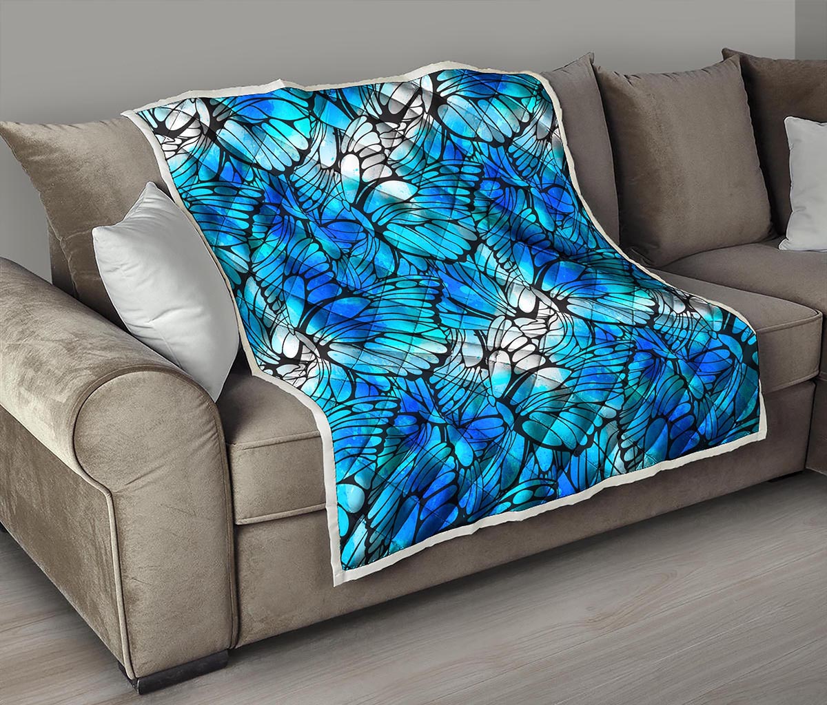 Blue Butterfly Wings Pattern Print Quilt