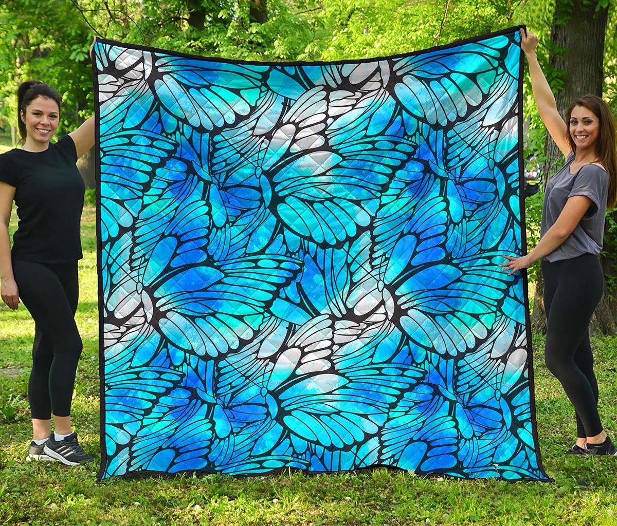 Blue Butterfly Wings Pattern Print Quilt