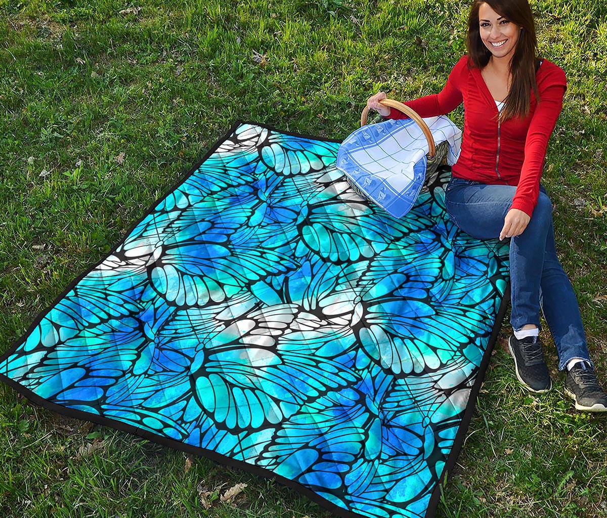 Blue Butterfly Wings Pattern Print Quilt