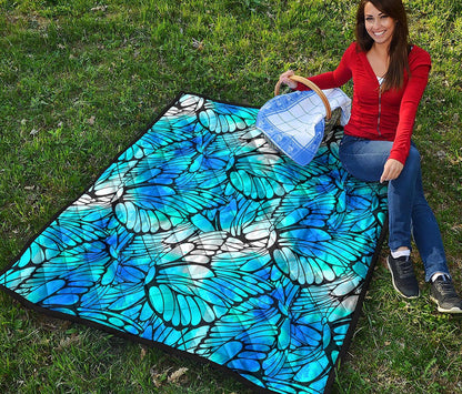 Blue Butterfly Wings Pattern Print Quilt