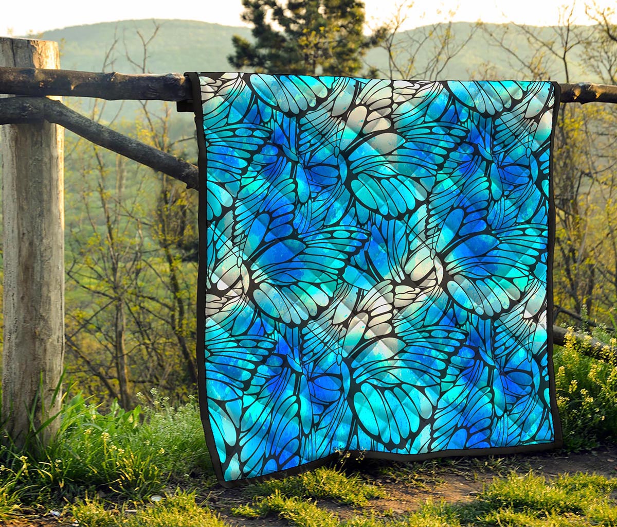 Blue Butterfly Wings Pattern Print Quilt